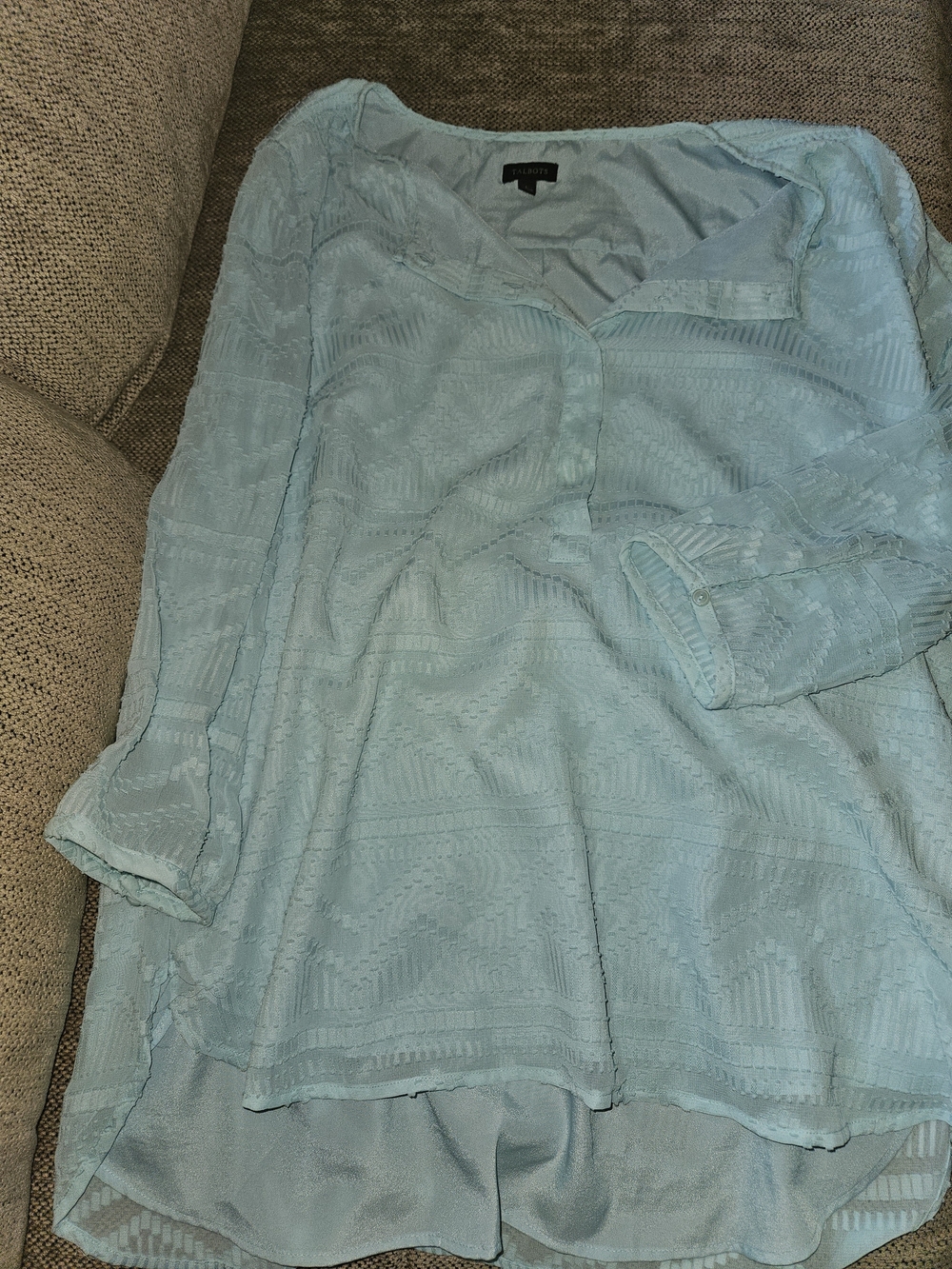 Talbots Light Blue Textured Womens Long-Sleeve Casual Button-Down Shirt
